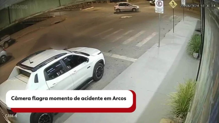 VÍDEO: Câmera flagra acidente em Arcos; duas pessoas ficaram feridas